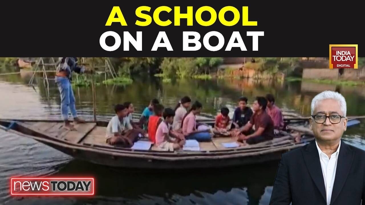 Bihar floods shut schools, teacher holds classes on boat in Katihar