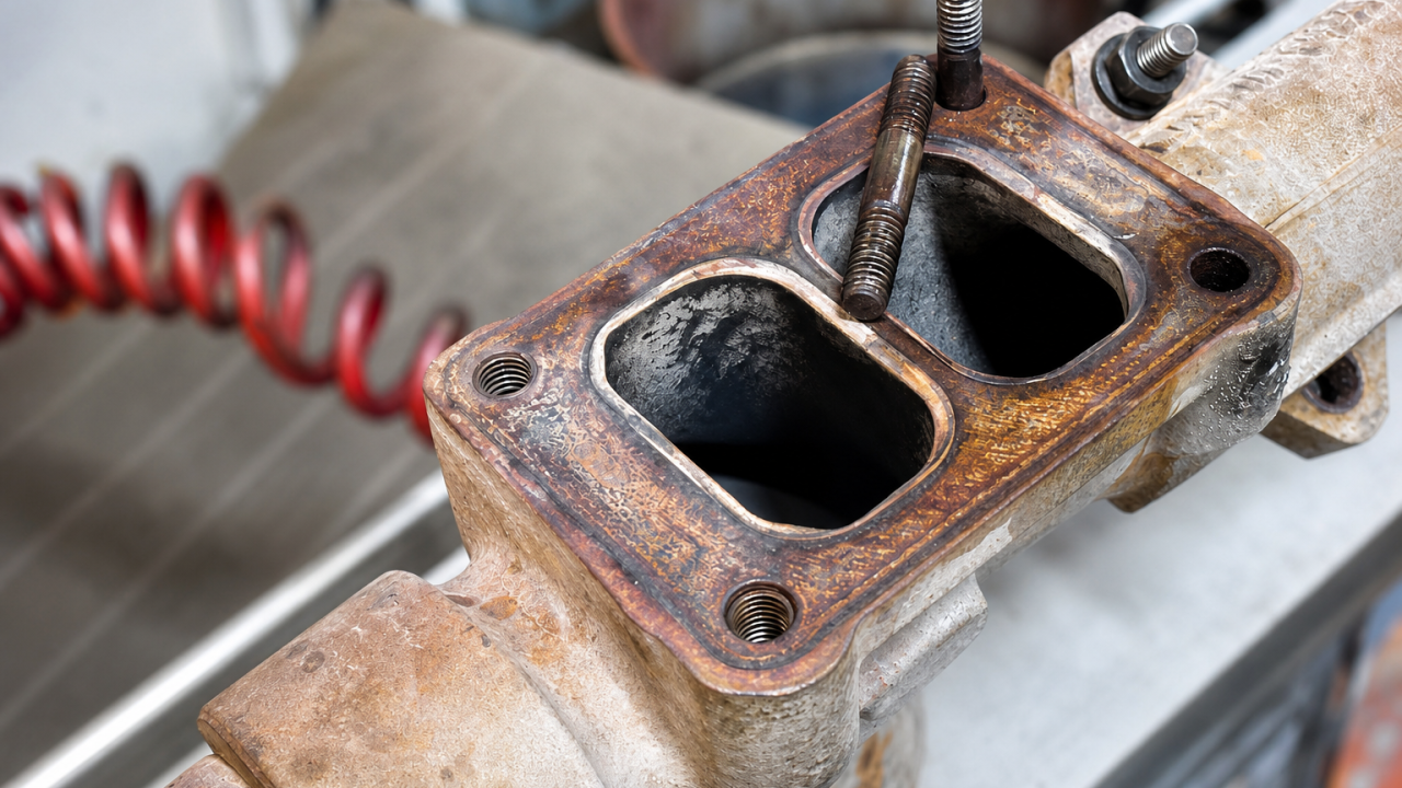 A previous repair left broken drill bits hidden inside this CAT manifold
