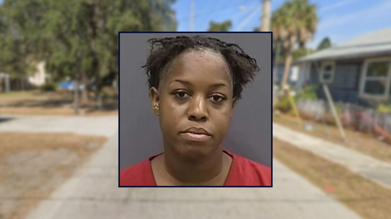 Inset: Arayia Hudson (Hillsborough County Sheriff's Office). Background: The area near where Hudson killed her son in Tampa, Fla. (Google Maps).