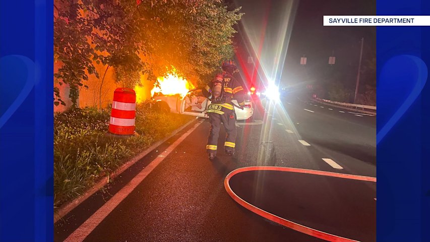 One person injured after car engine fire on Sunrise Highway
