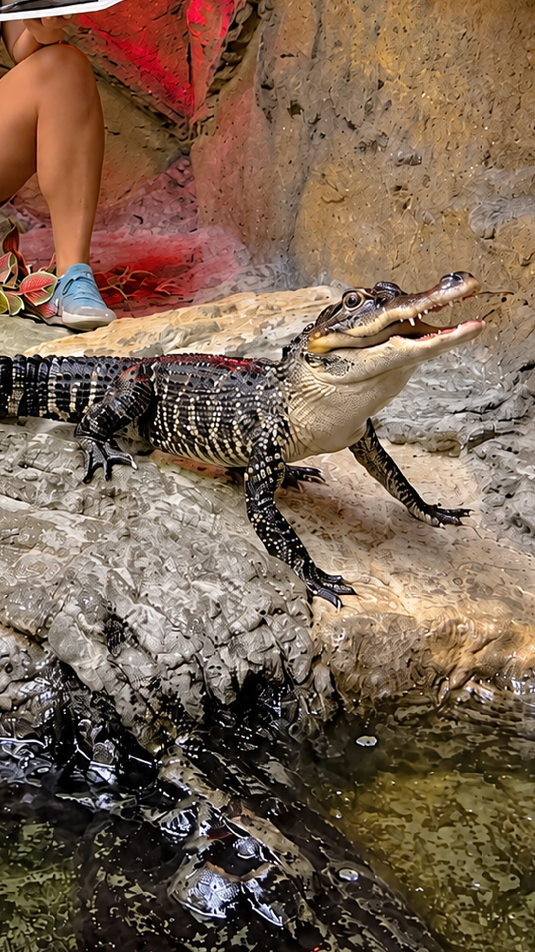 Alligator feeding in shared habitat shows reptiles living side by side