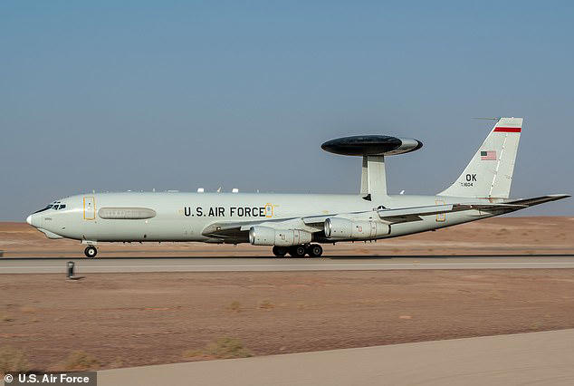 This is what the aircraft usually looks like. The Air Force E-3 Sentry acts as an airborne command center and radar platform that provides surveillance and target detection