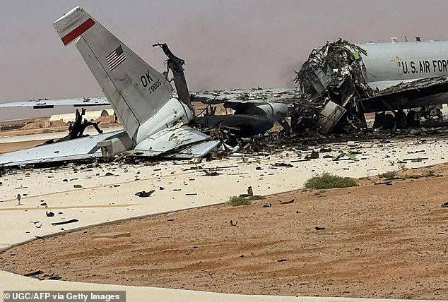 An image appears to show a US Air Force E-3G Sentry aircraft sitting in ruins at Prince Sultan Air Base in Saudi Arabia after an Iranian missile and drone strike in March