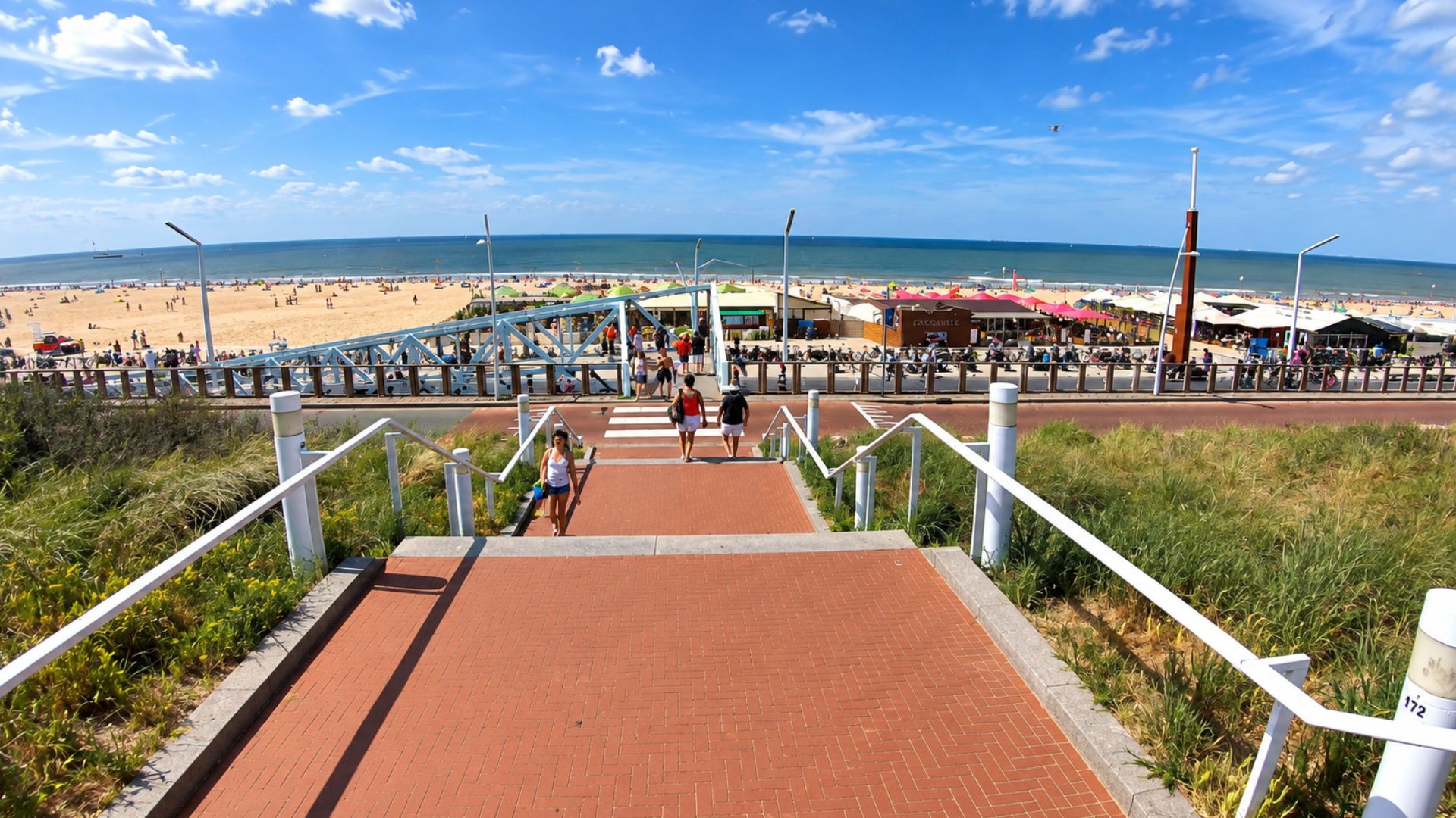 Scheveningen Beach opens beyond the dunes in the Hague (4K)