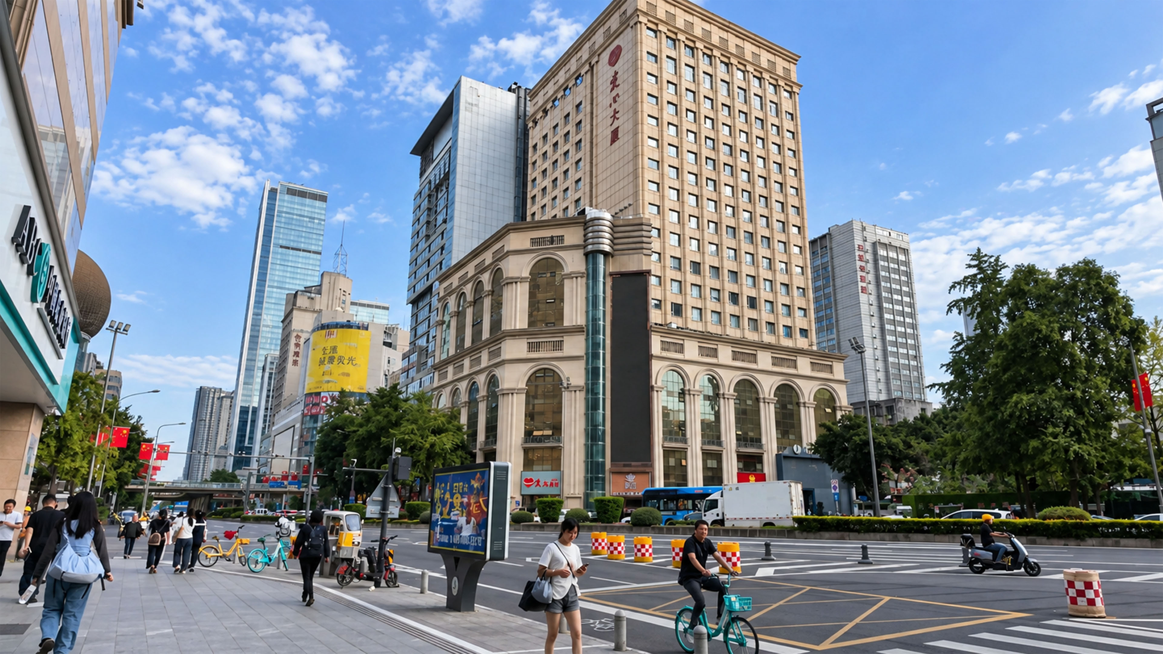 Everyday China unfolds between modern towers and busy streets