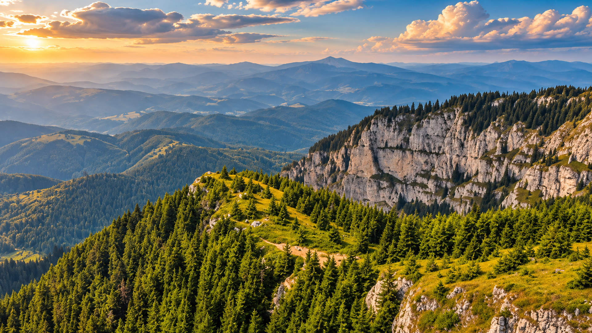 Forests and rocky cliffs across the Ceahlău Mountains