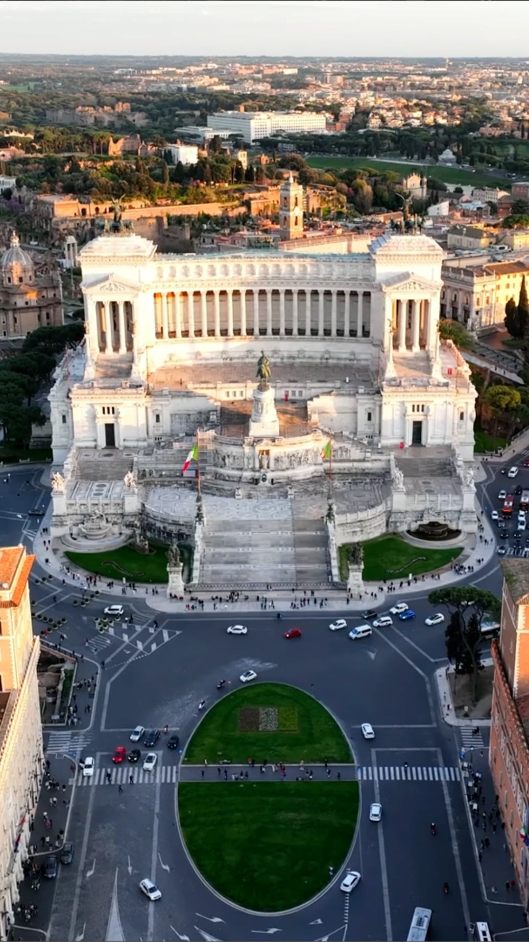 Drone view of Rome’s Vittoriano and Altare della Patria