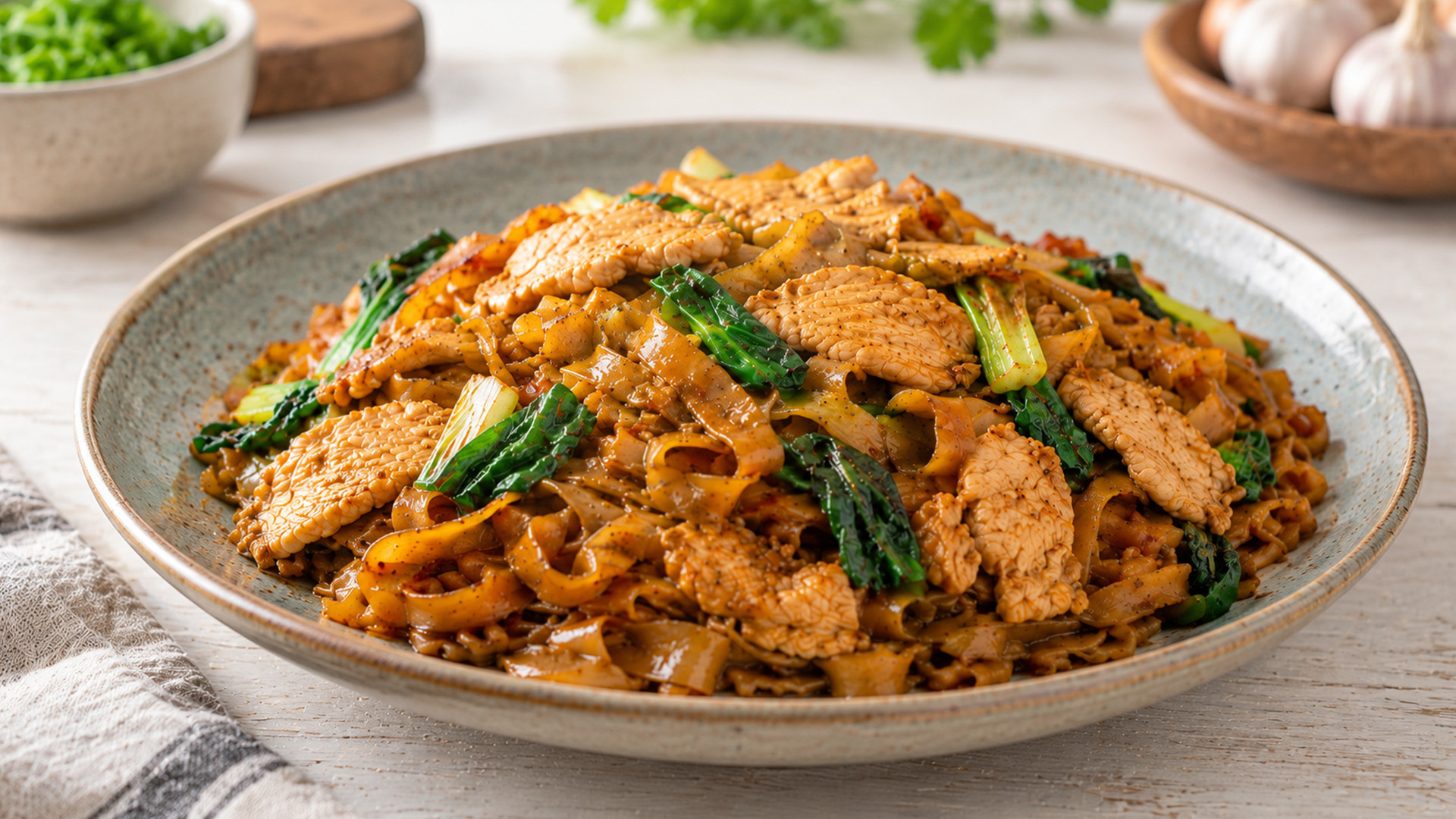 Why do wide rice noodles taste so good in pad see ew?