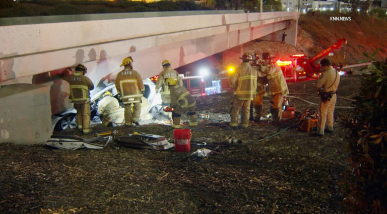Mangled car wreck kills driver on major California freeway sparking ...