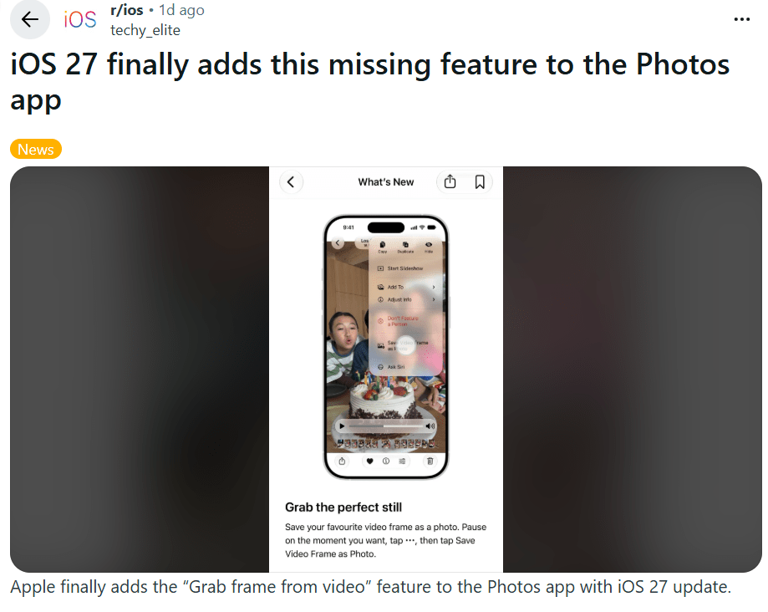 iPhone user spots hidden iOS 27 feature in Photos app: 'Finally'