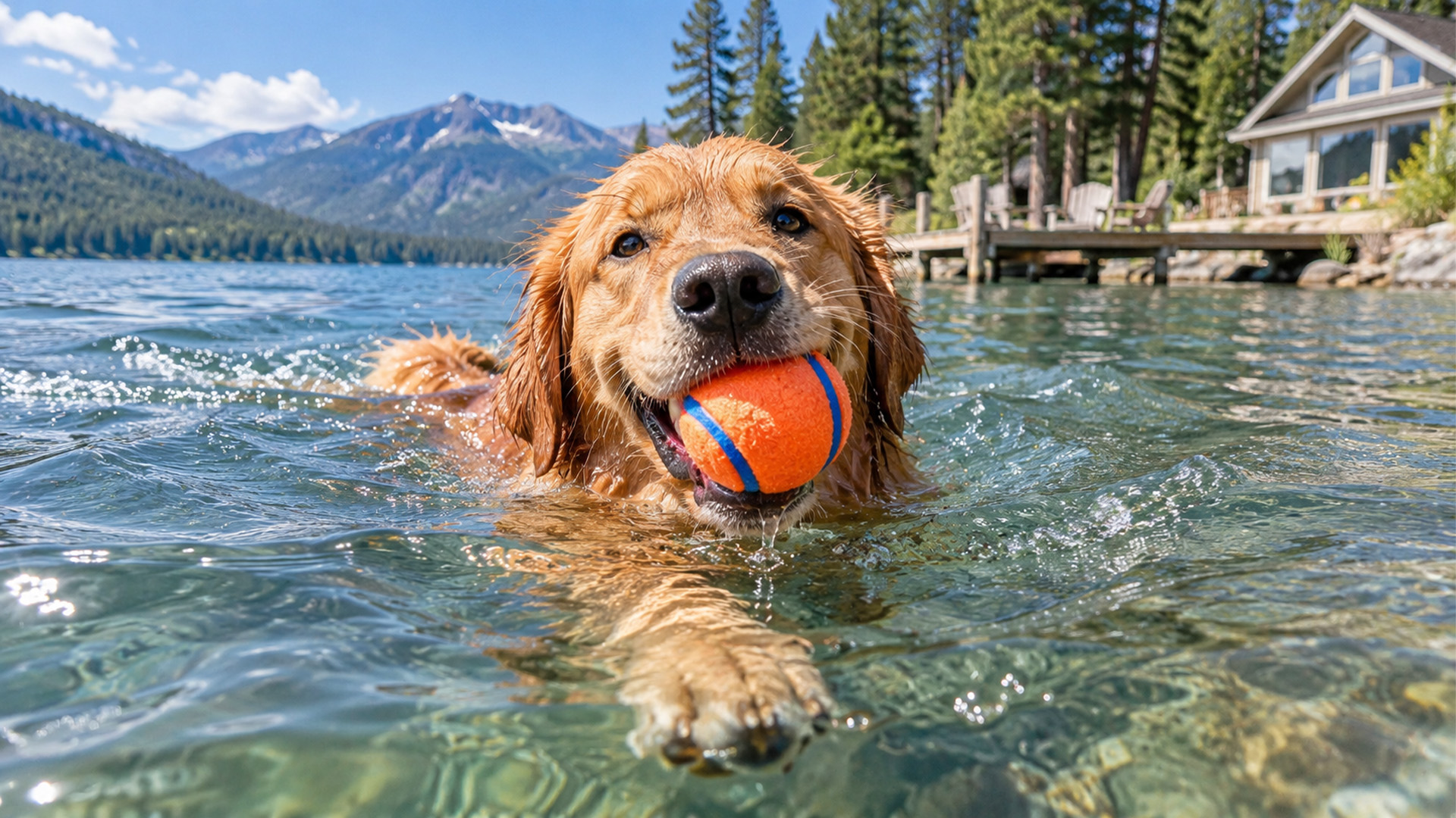 Golden Retriever Swims Into Vacation Mode