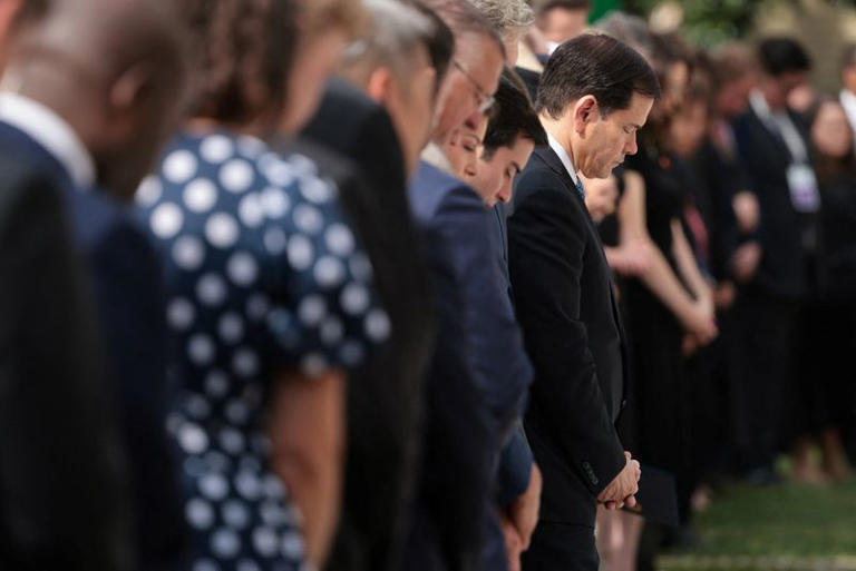 U.S. Secretary of State Marco Rubio prays at the end of an observance ceremony marking the 25th anniversary of the September 11, 2001 attack on the Pentagon, in Washington, D.C., September 11, 2026. REUTERS/Jonathan Ernst