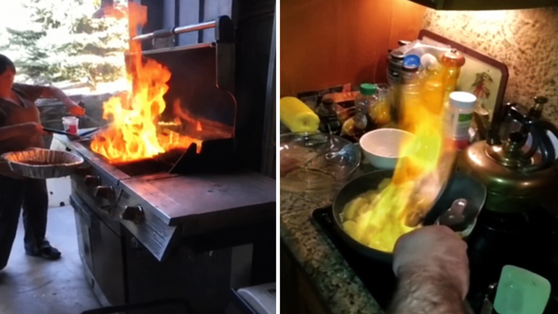 Kitchen fire fails caught on camera