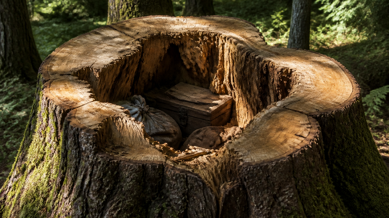 Ancient tree is cut open to reveal a secret stash hidden deep inside