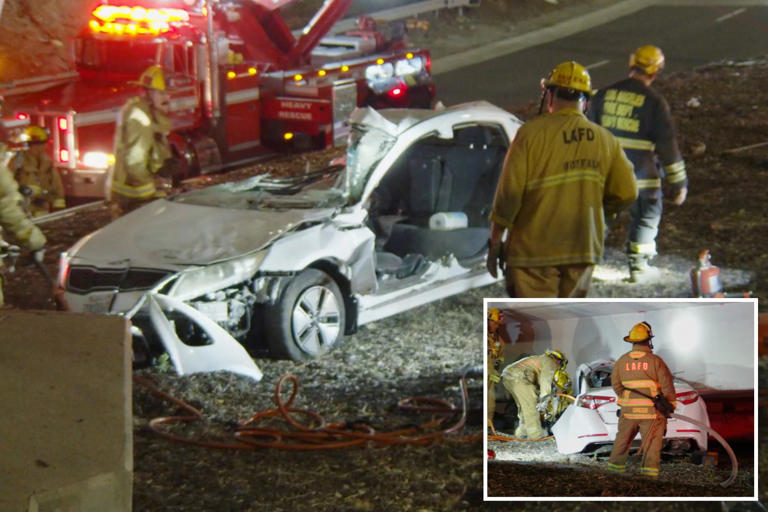 Mangled car wreck kills driver on major California freeway sparking ...