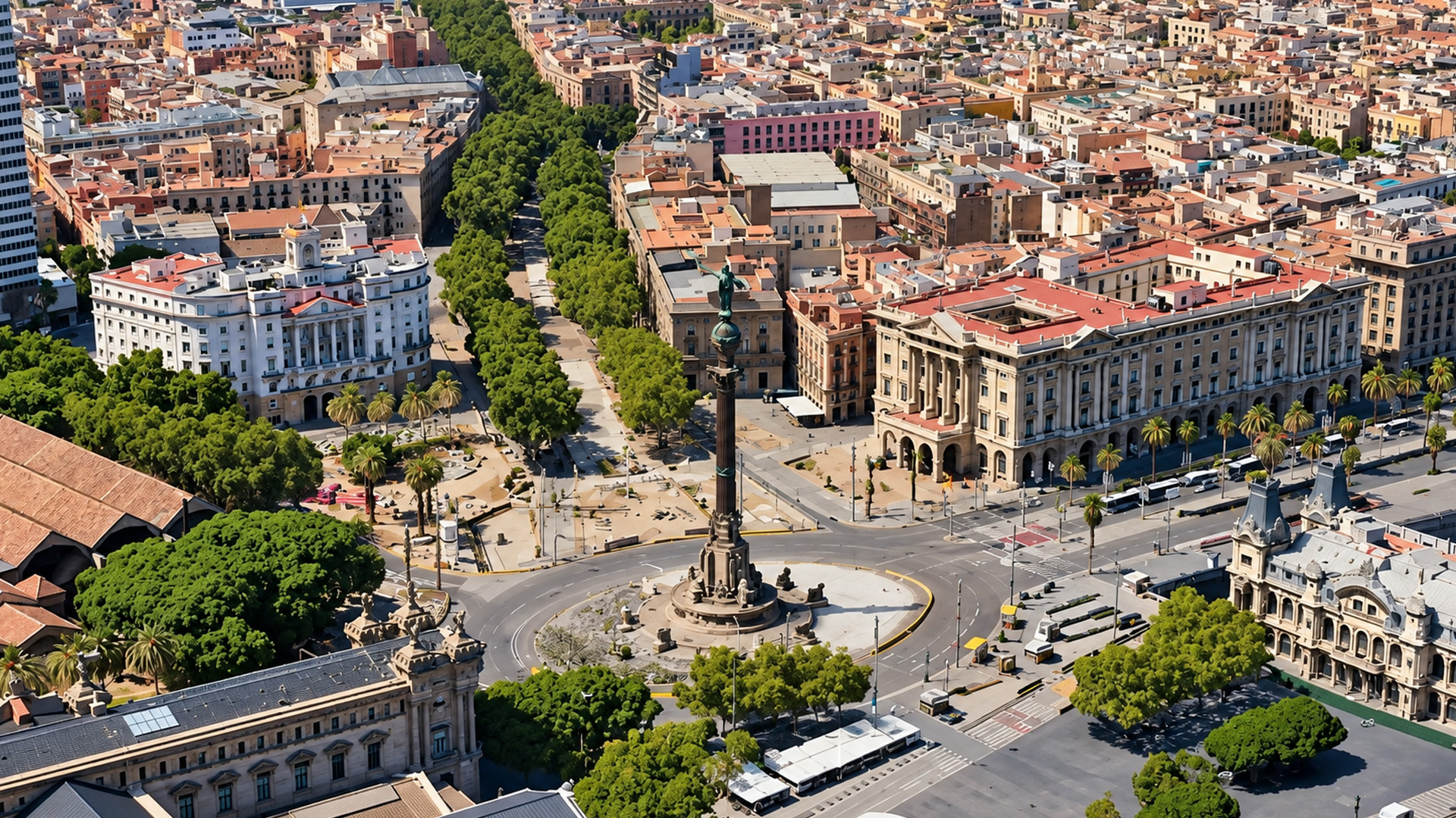 Barcelona from above around Monumento a Colon