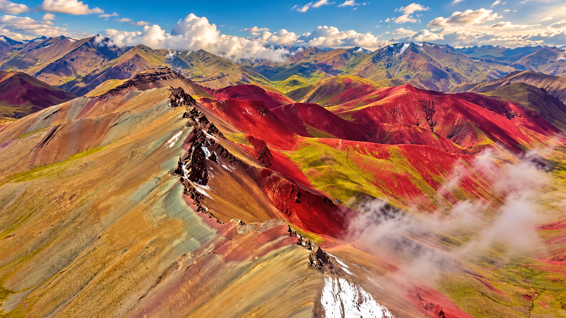 Colorful mountain slopes of Vinicunca, Peru