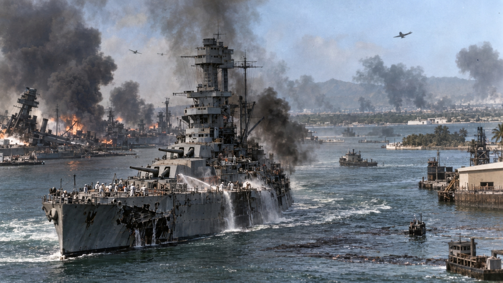 Hoe USS Nevada tijdens de aanval op Pearl Harbor in de Tweede ...