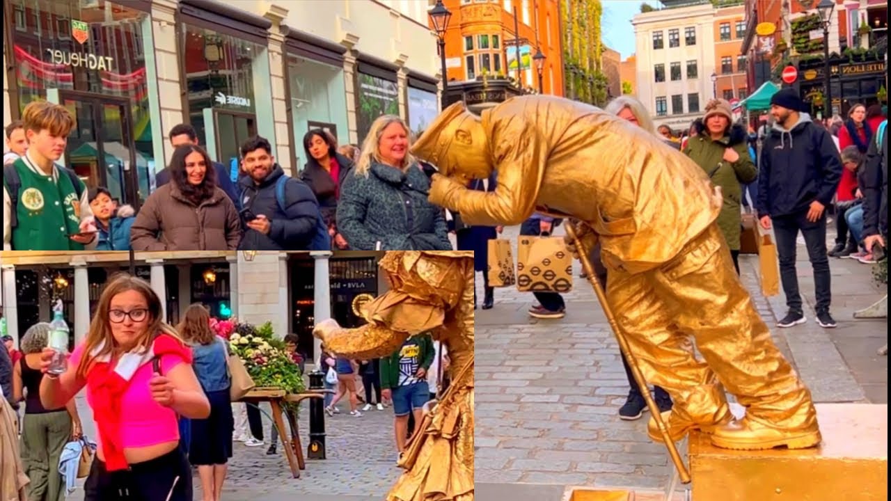 Hilarious living statue pranks with London levitating silver and gold men