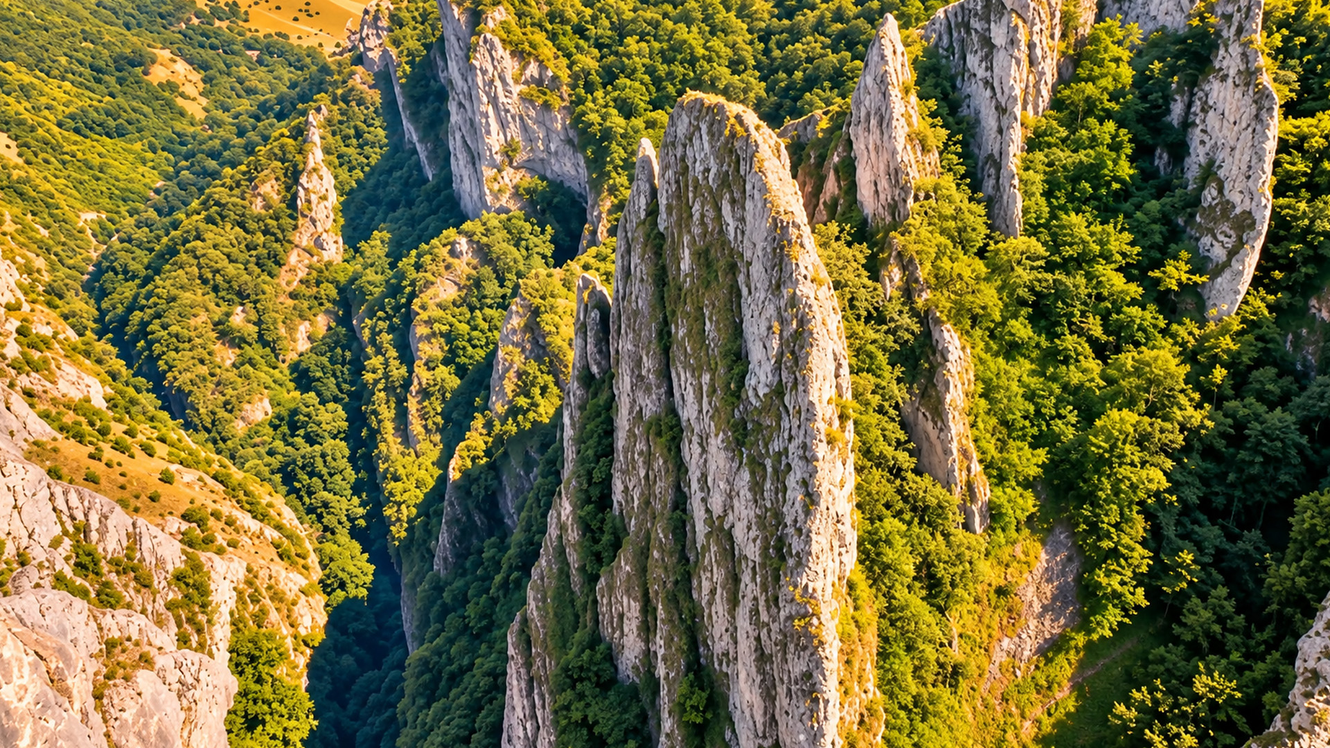 Limestone peaks rising above Turda Gorge