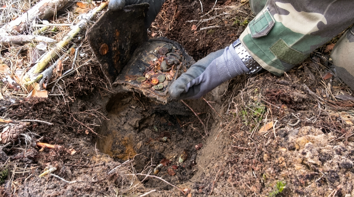 Opening a German ammo pouch filled with WWII relics