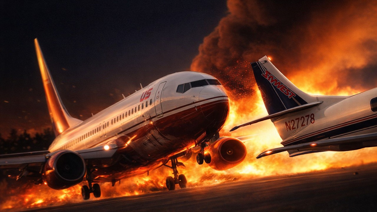 A Boeing 737 landed on top of another plane at LAX... then both ...