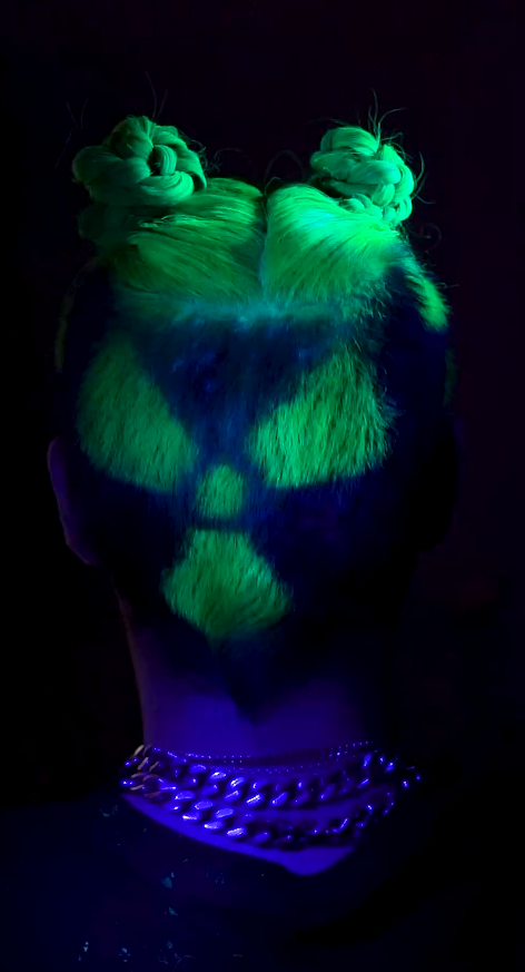 Glowing slime green hair color transformation