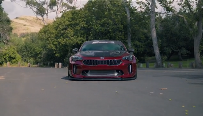 Widebody Kia Stinger with a bold custom design in motion
