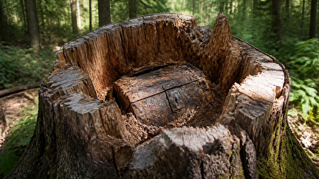 Old stump is cut open to reveal a secret hidden inside for decades