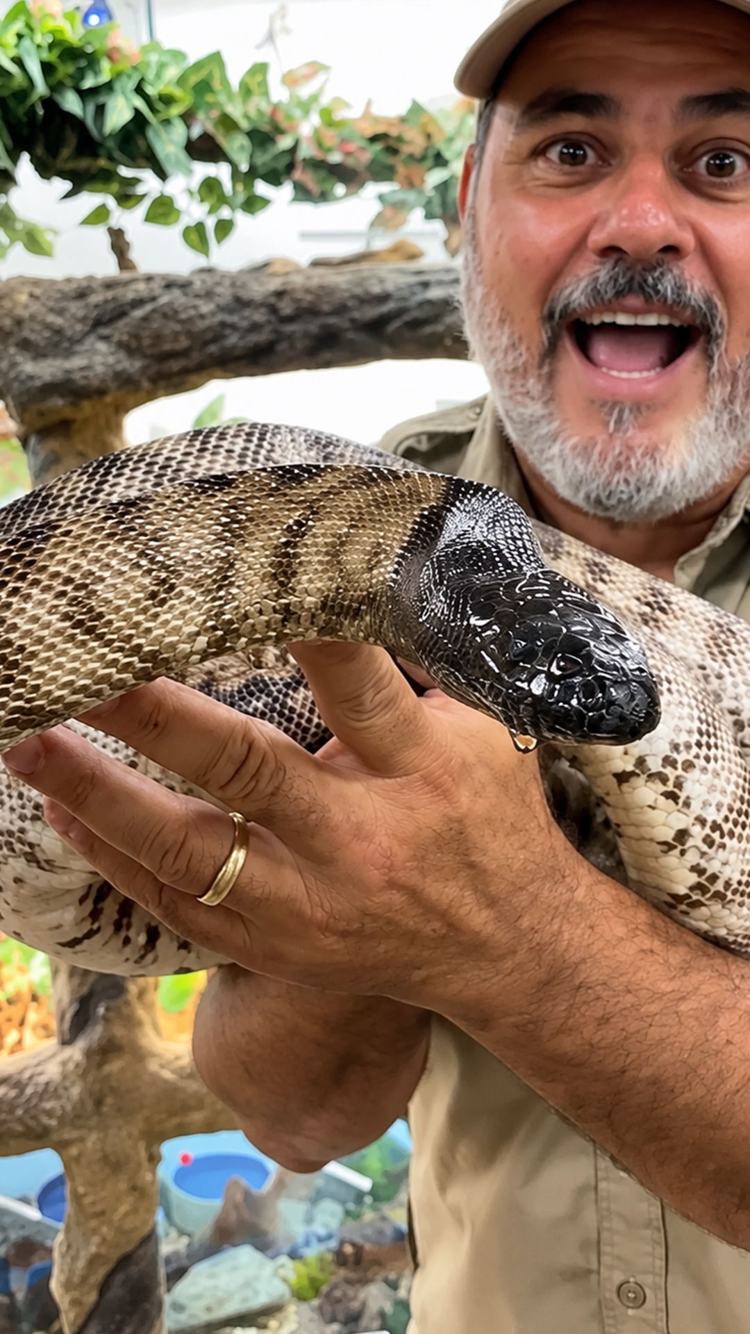Australian black-headed python shows its glossy head and bold banded body