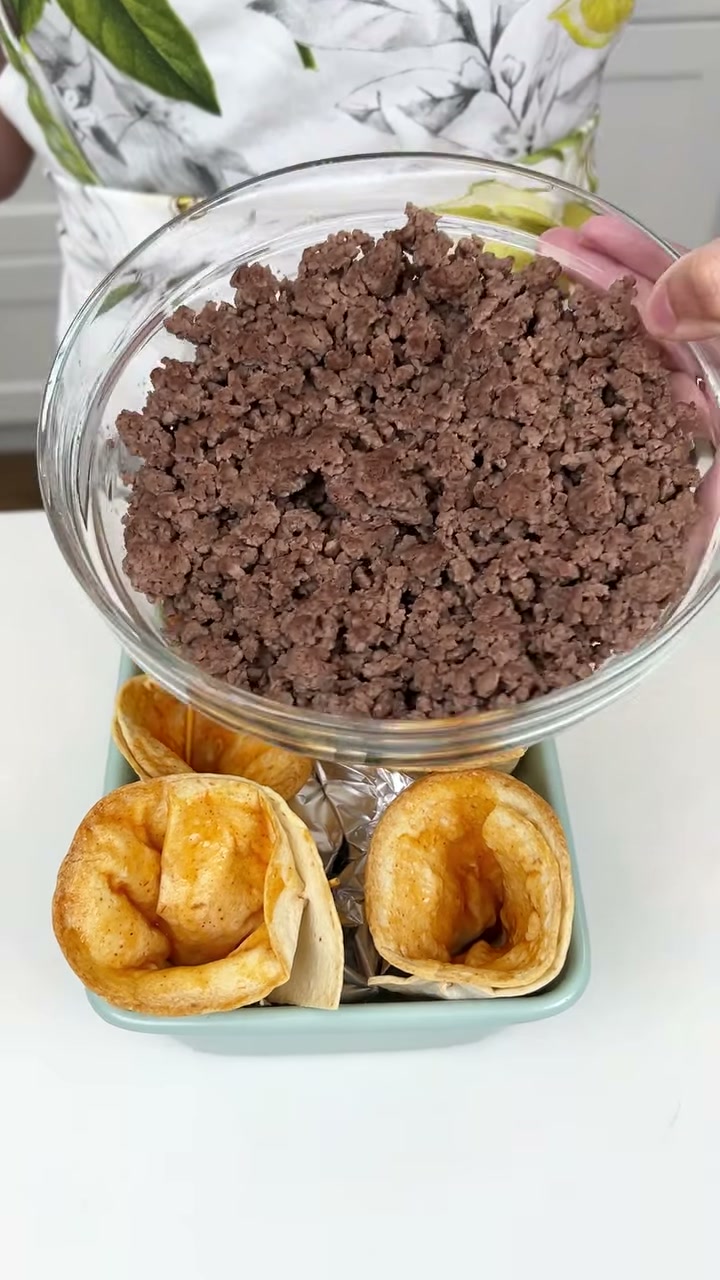 Tortilla cones stuffed with ground beef for a fun easy dinner