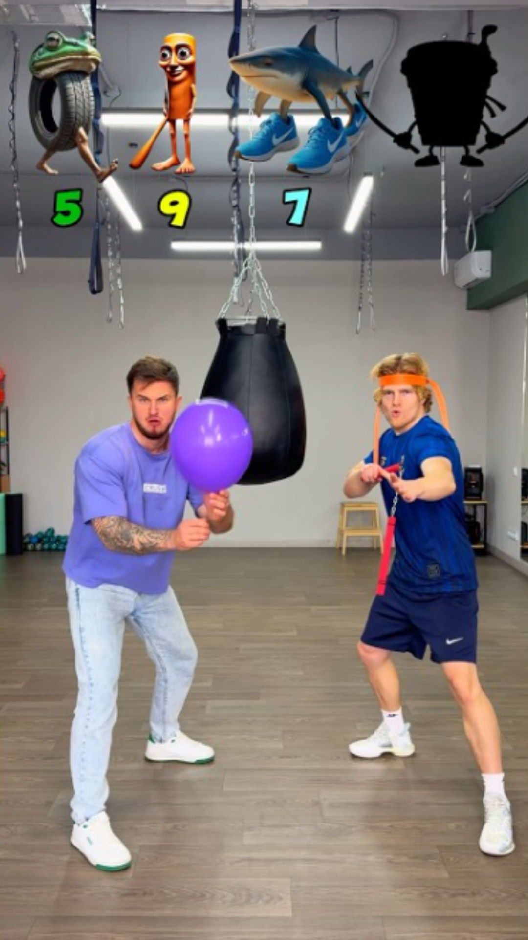 Punching bag challenge against 4 Italian brainrot characters