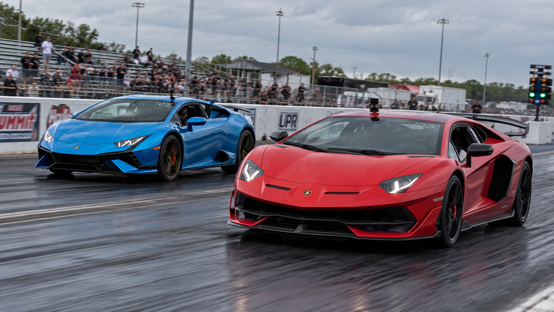Huracán Tecnica battles the 770HP Aventador SVJ drag race