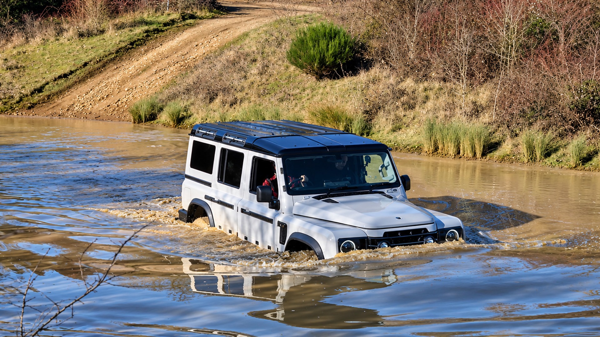 INEOS Grenadier demonstrates its 4x4 capability while crossing deep water