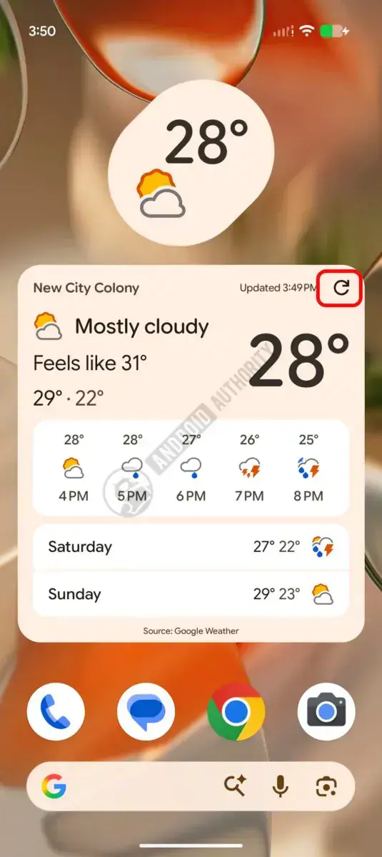 Pixel weather update adds a one-tap refresh button to the home screen
