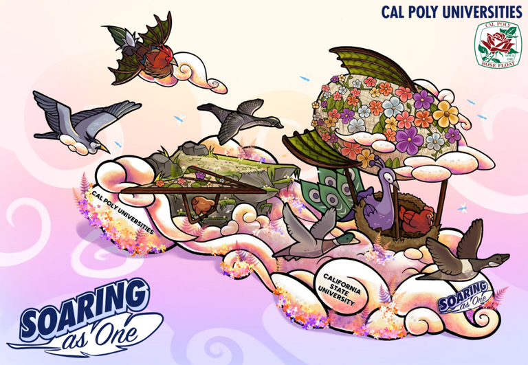 Cal Poly unveils bird-themed float design for 78th Rose Parade