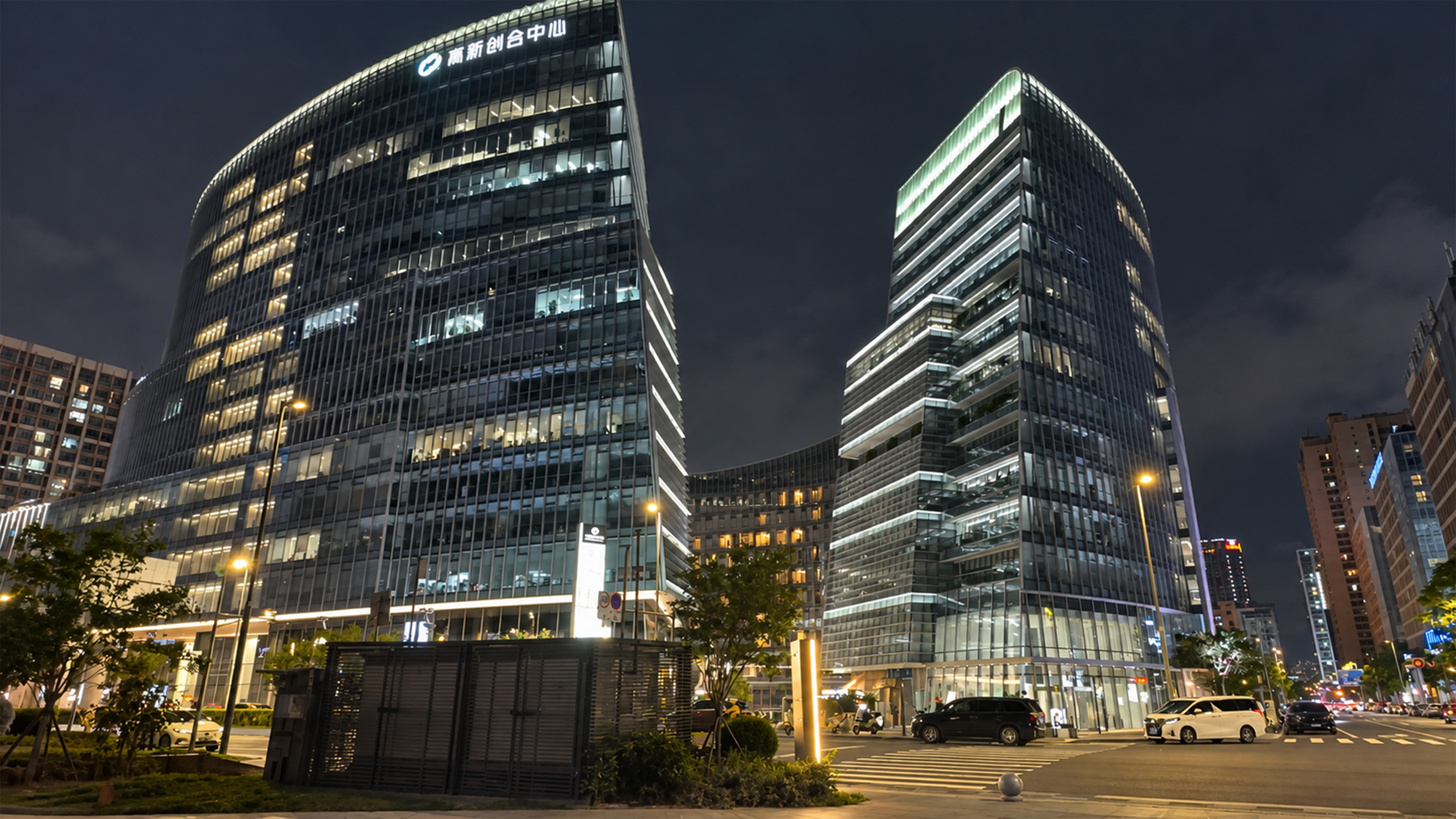 China modern district hides multiple levels between glass towers