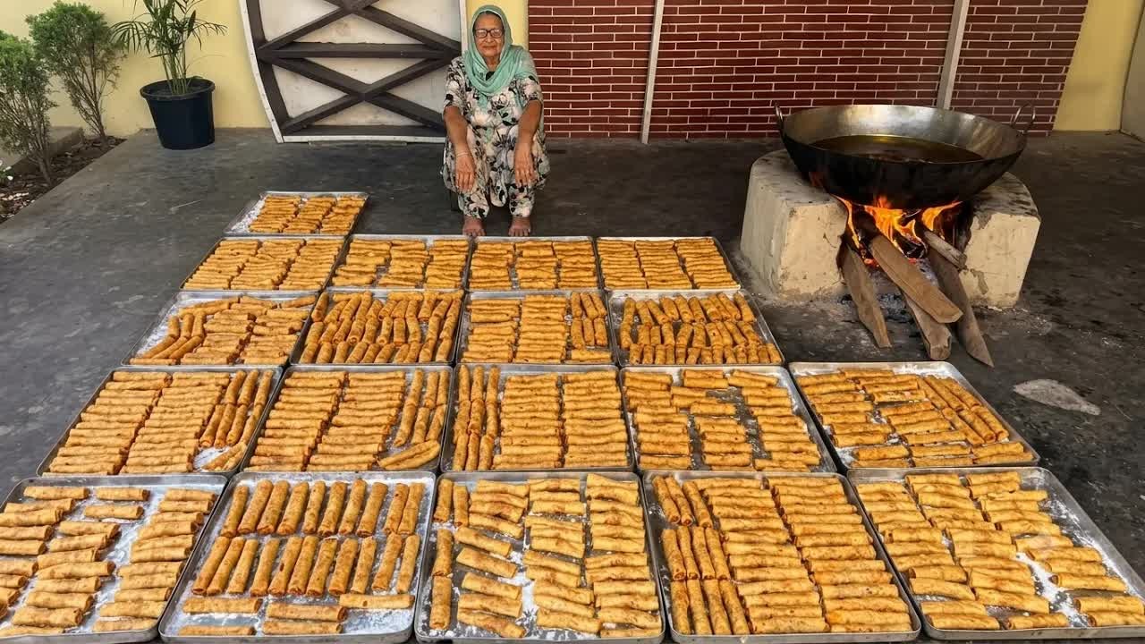 Making 1000 paneer spring rolls in traditional style