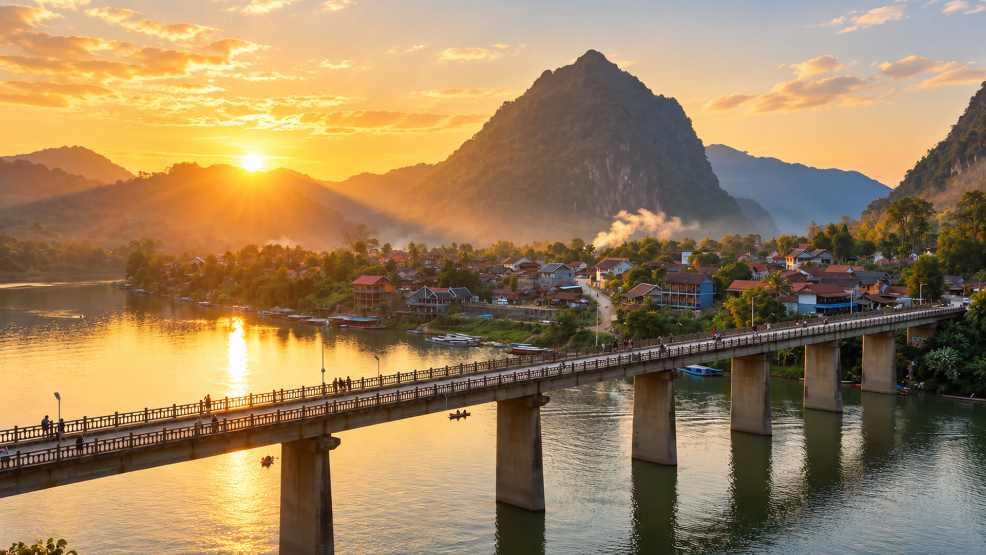 Deep in Laos, a town sits between cliffs