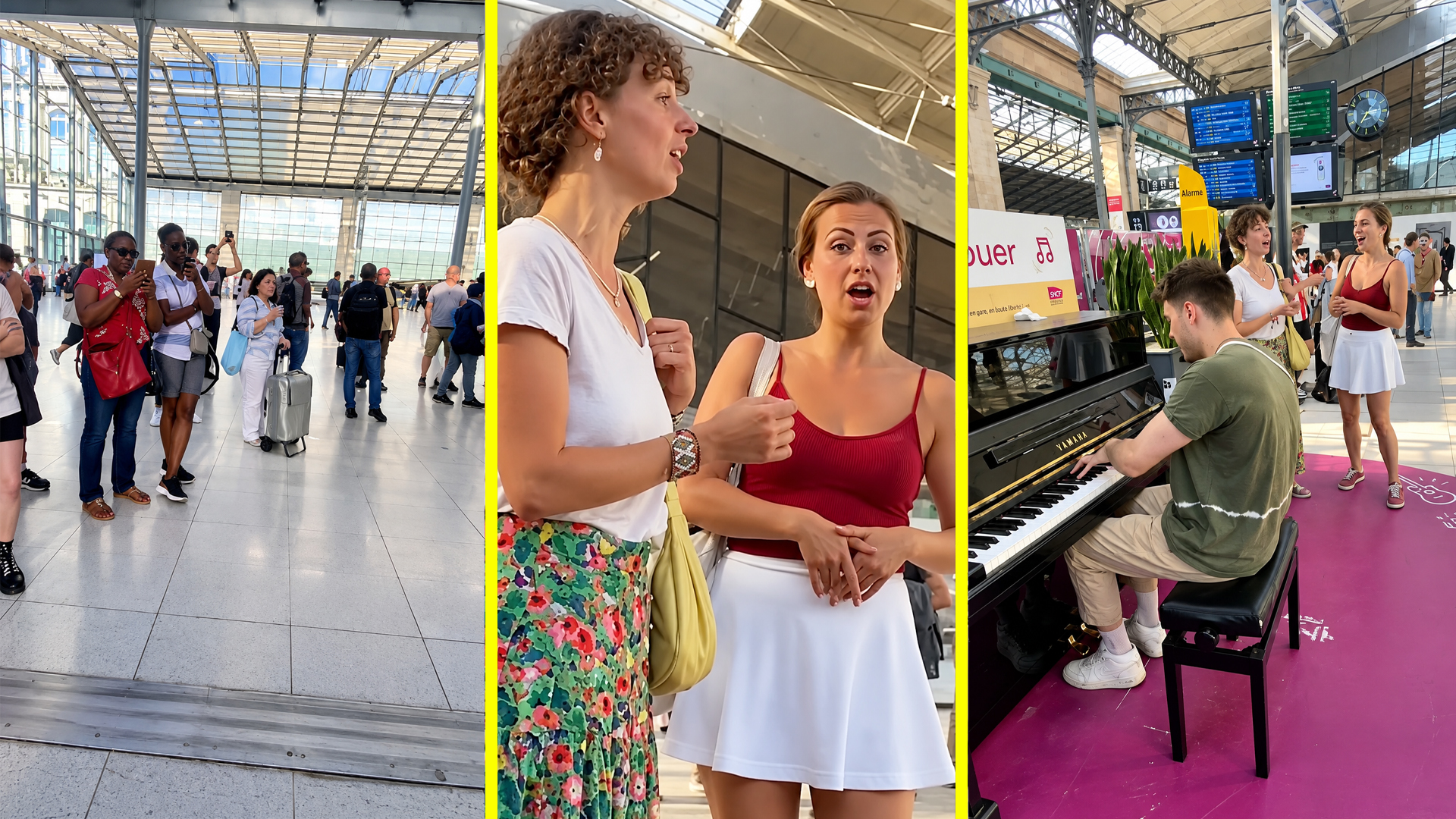 Classical vocalists join a public piano performance