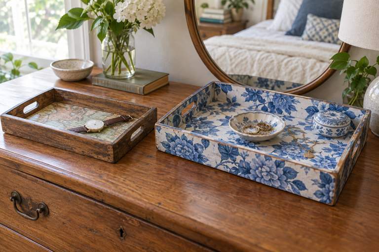 14 thrifted wood tray makeovers for useful home decor