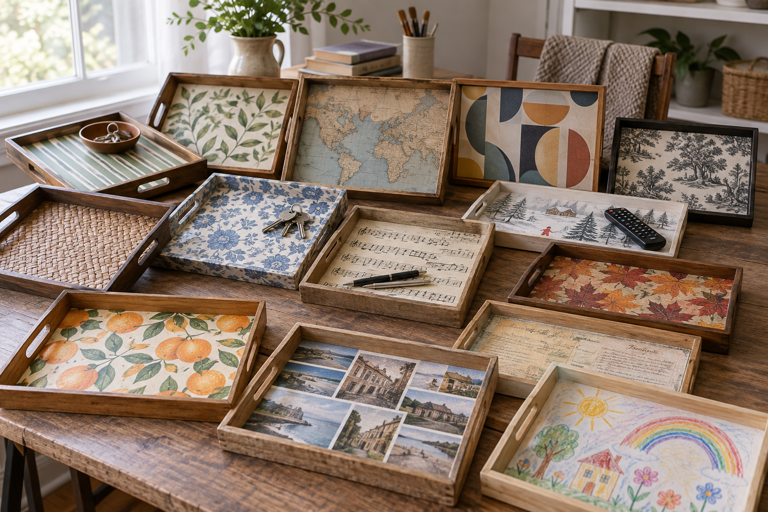 14 thrifted wood tray makeovers for useful home decor