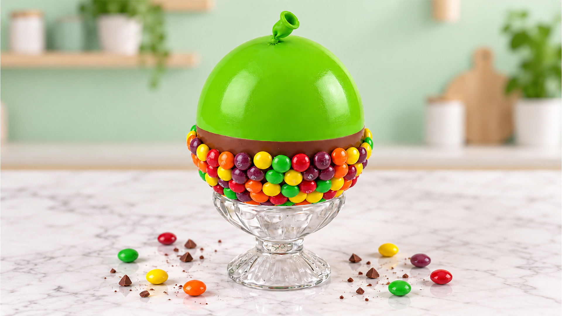 Chocolate balloon cake with candy pieces