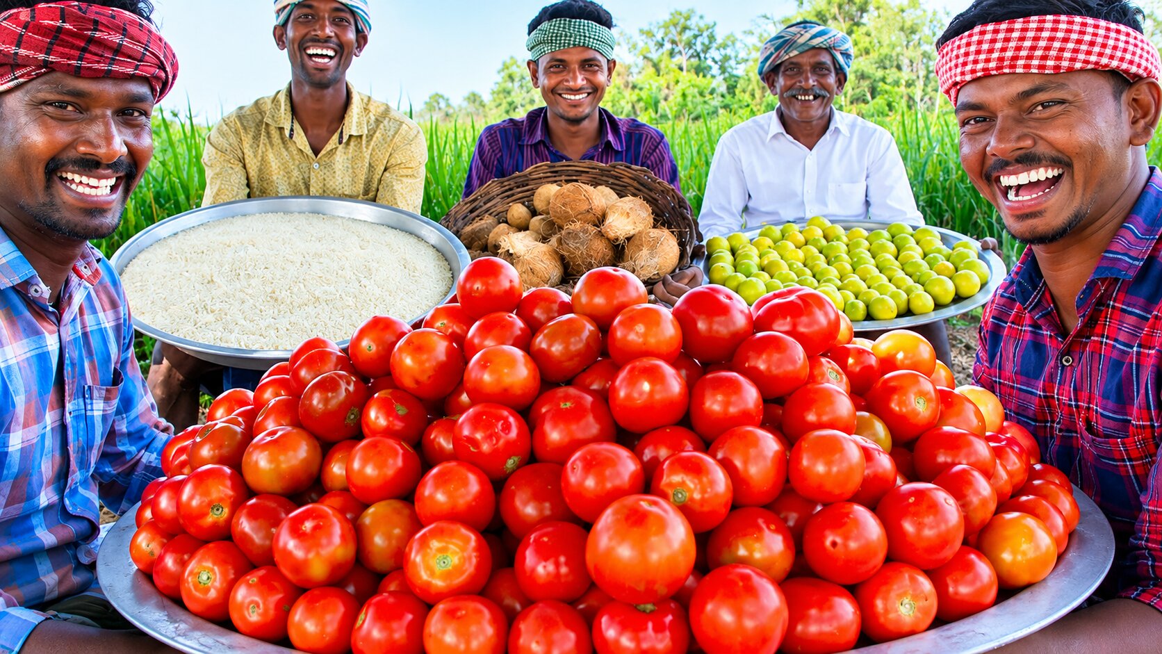 Village chefs whip up a massive tomato, coconut, and lemon rice meal