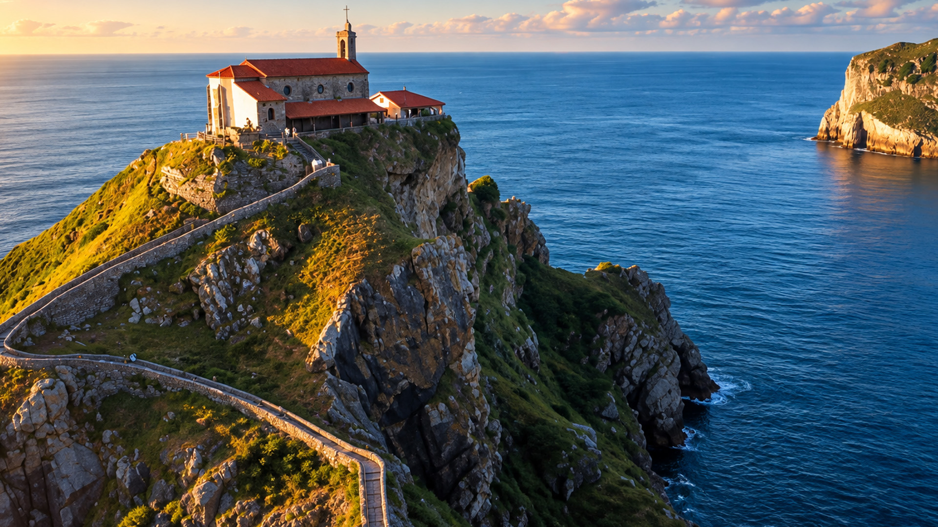 One narrow ridge separates the church from ocean