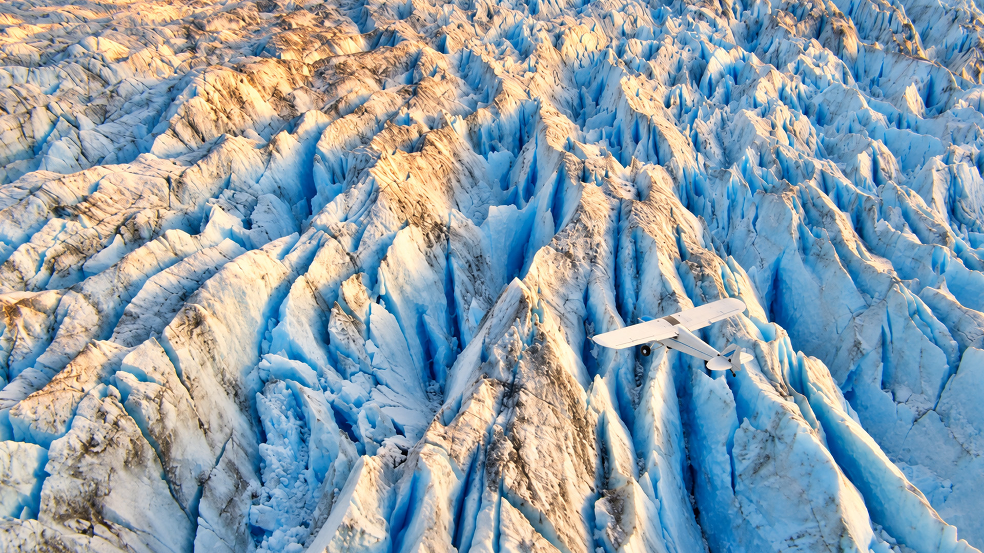 Towering ice formations across Columbus Glacier