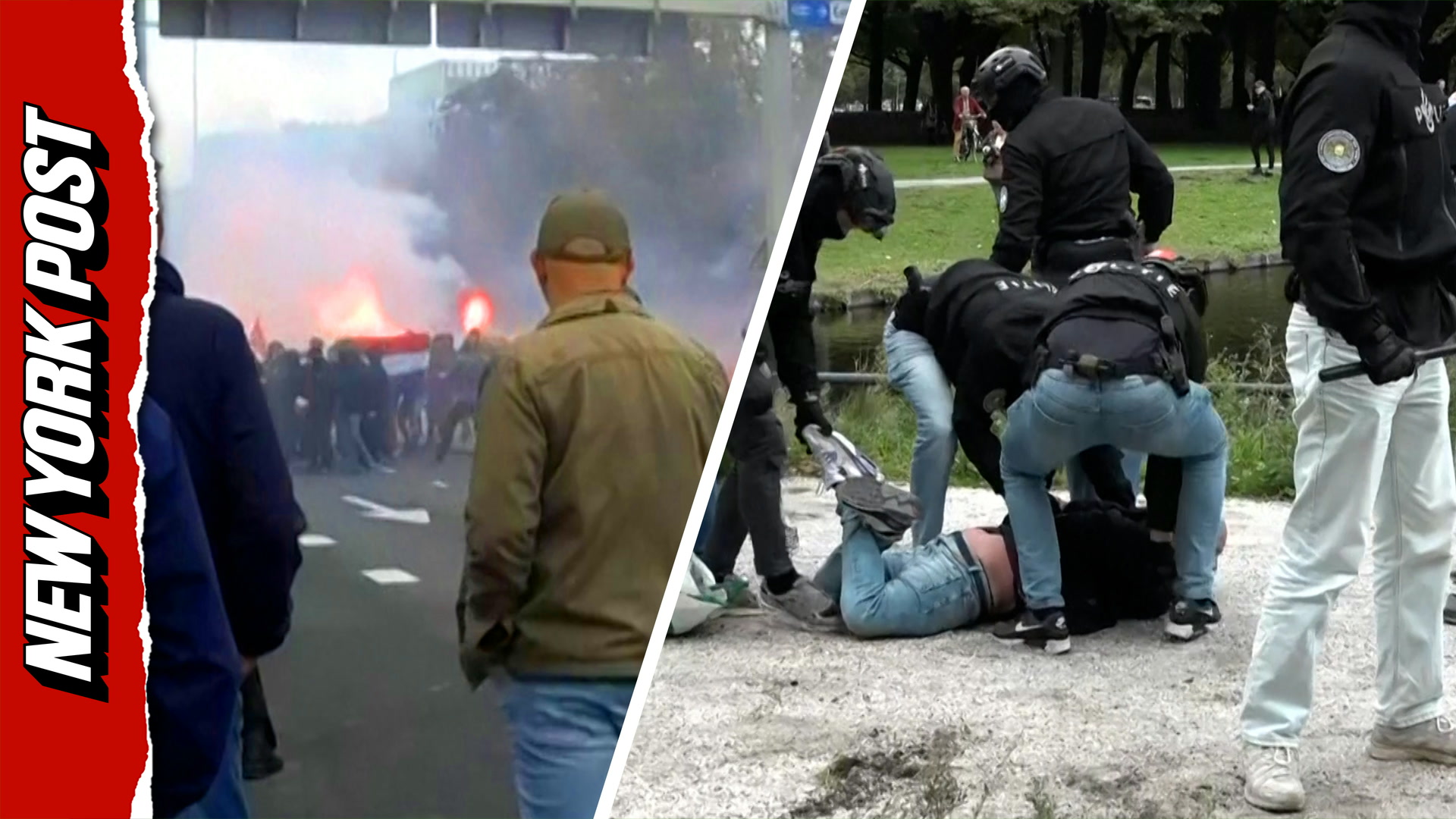 Far-right protesters hurl torches and fireworks at riot police in the ...