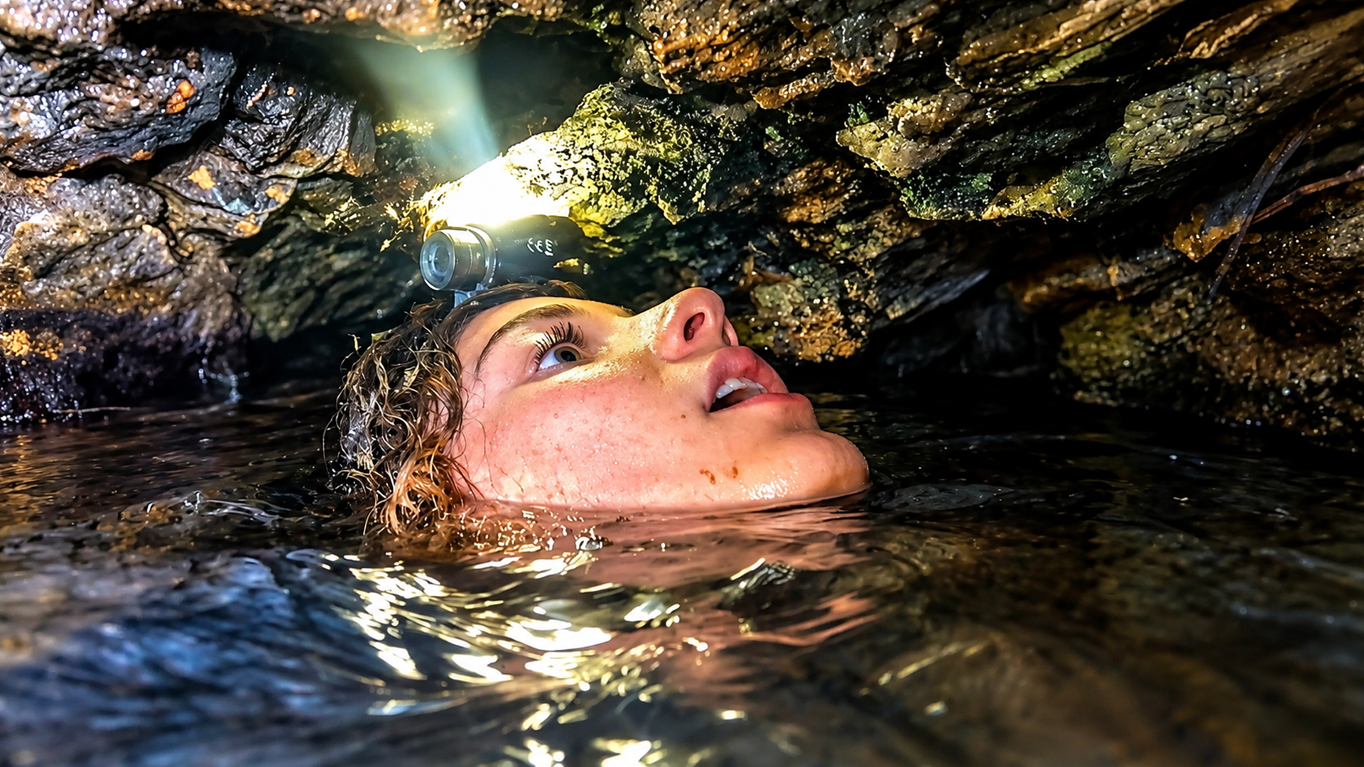 Underground cave exploration leads through a grueling 1000 foot passage