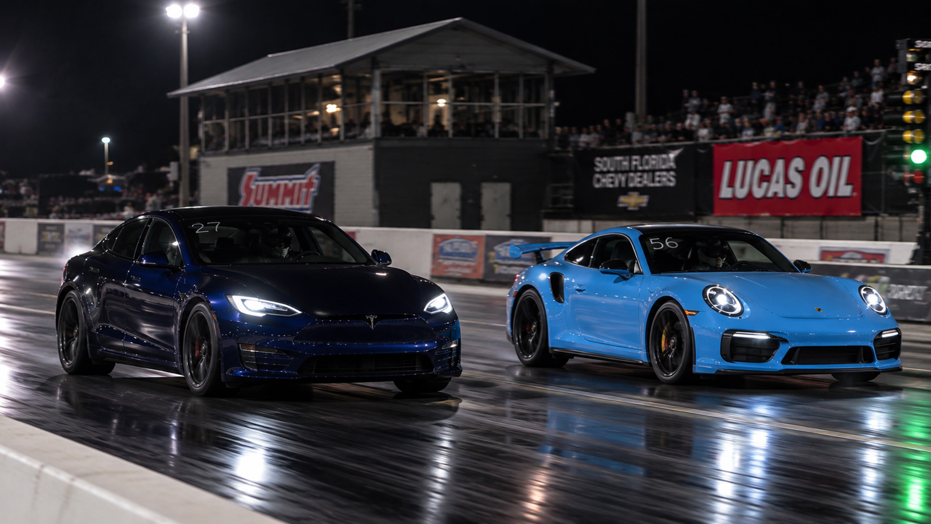 675HP Porsche Turbo S faces Tesla Model S P100D drag race