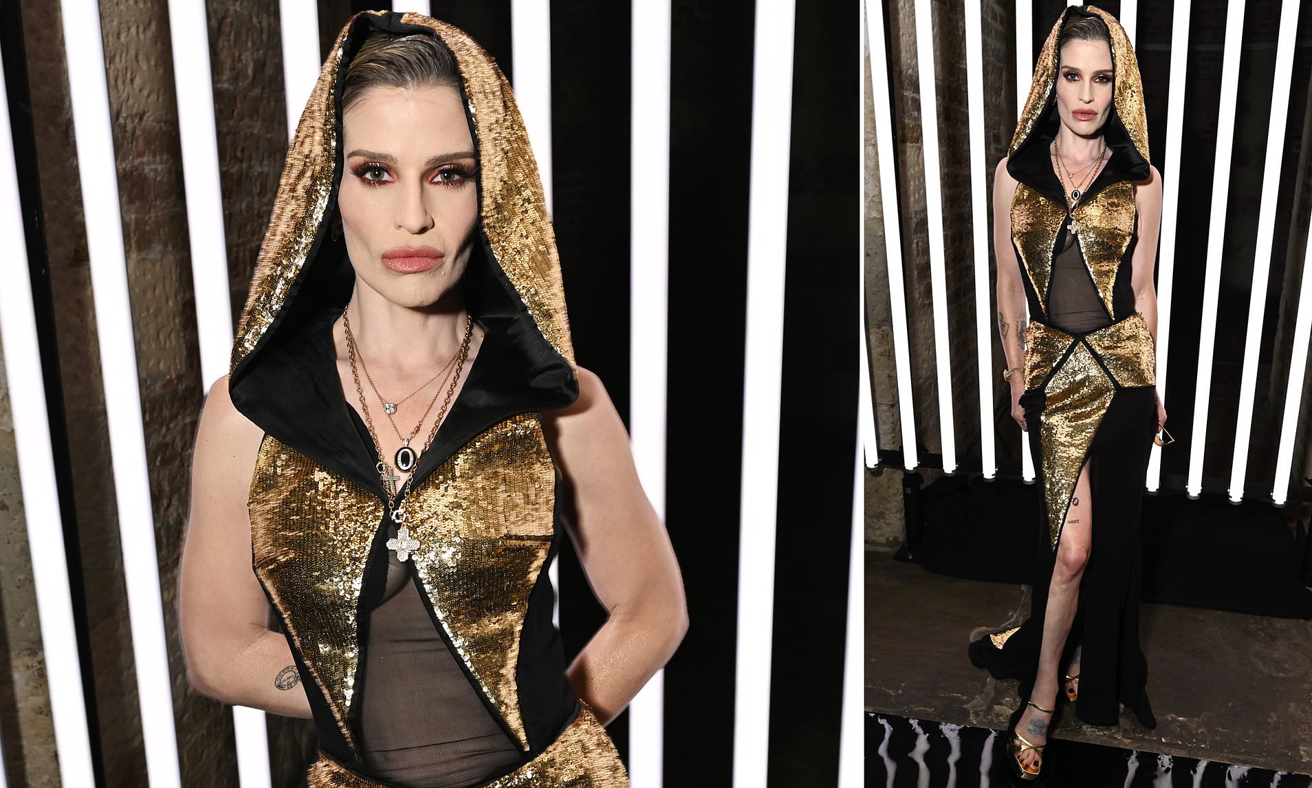 Kelly Osbourne turns heads in a gold jumpsuit at John Richmond's London ...